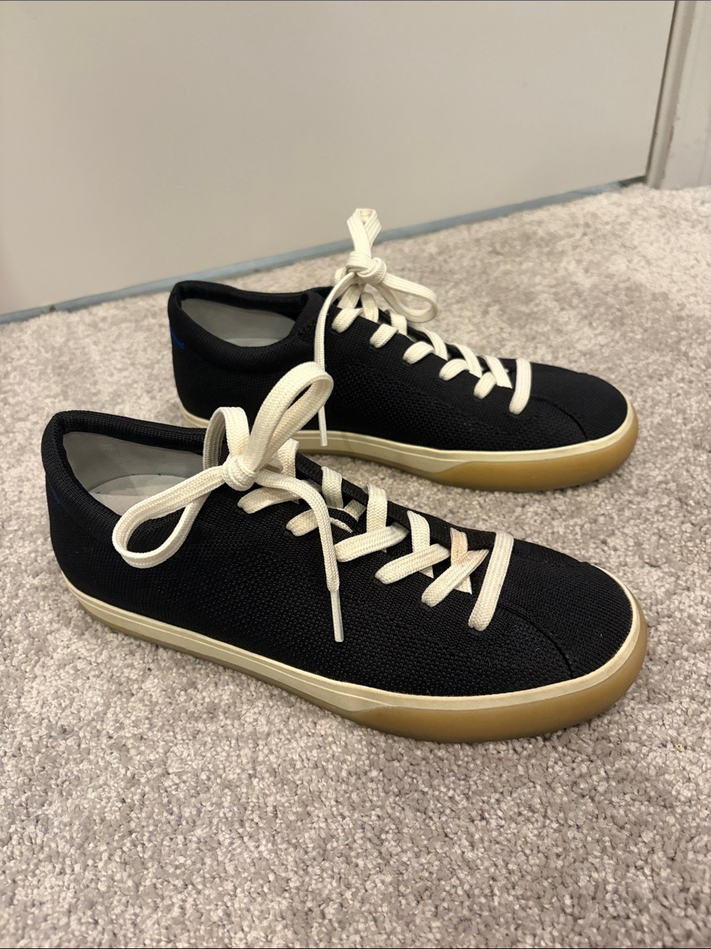 Rothy’s Black Low-Top Canvas Sneakers with Cream Laces